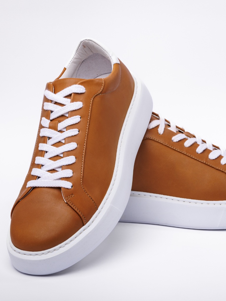 Club Shoes Relics Men Premium Leather Sneaker "Coach Collection Camel-White"